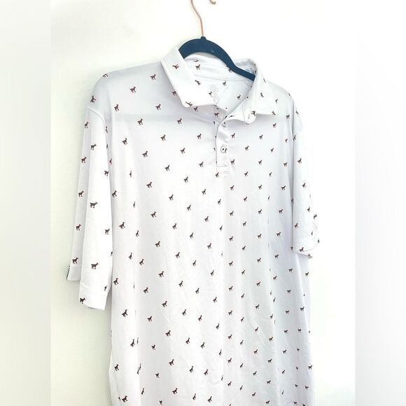 Swannies Polo Shirt Mens 2XL White Golf Goat Logo Short Sleeve Animal Print